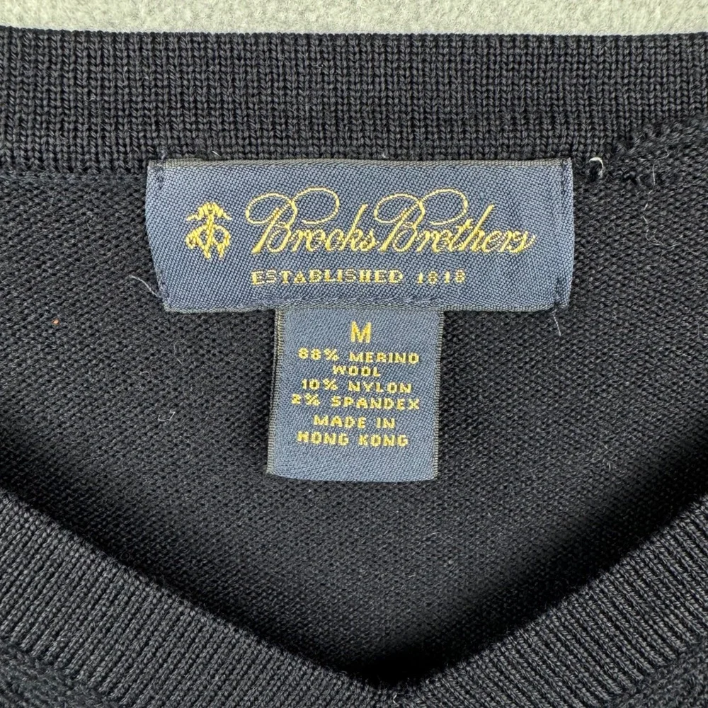 Brooks Brothers Mens‎ V Neck Merino Wool Blend Sweater Navy Size M